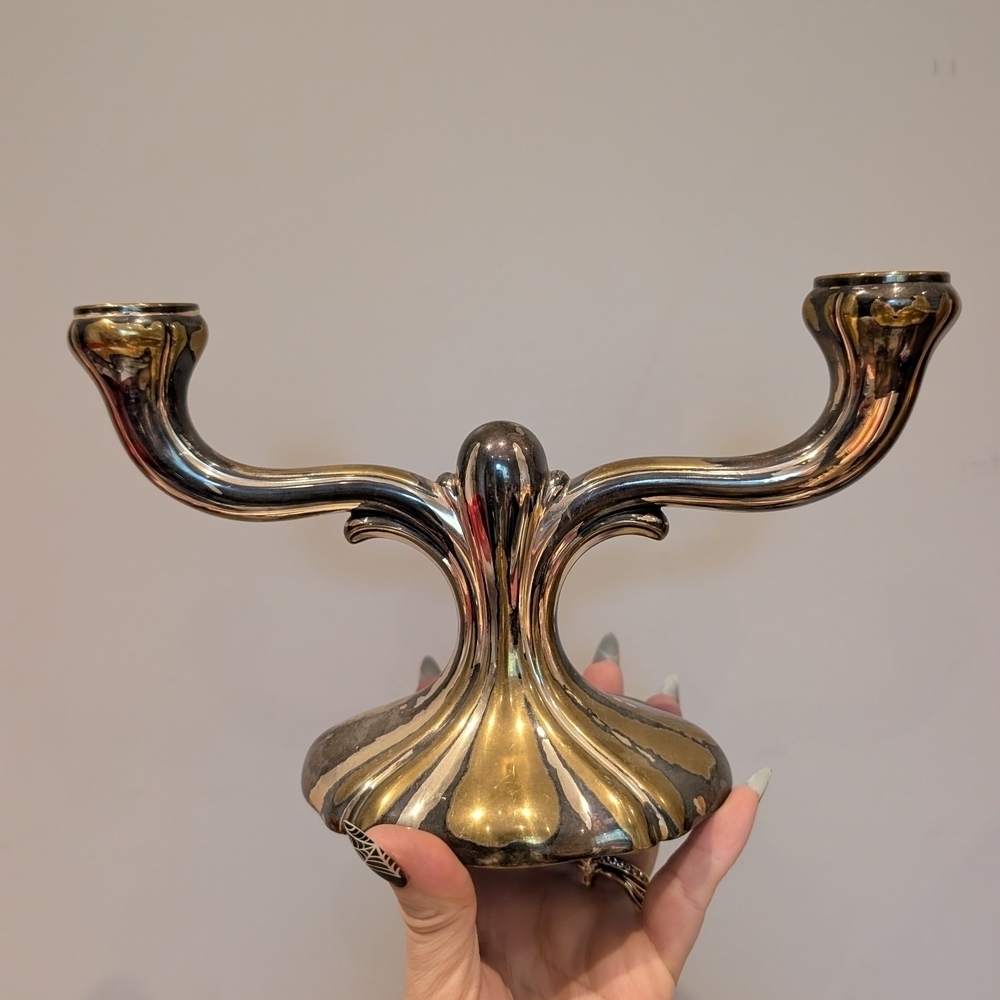 Antique Art Deco Goldtone And Silver Candelabra